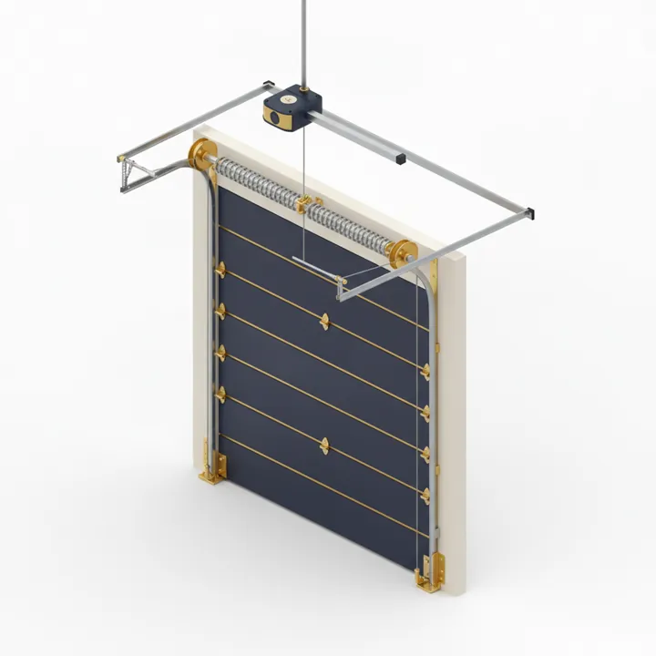 A garage door system and its components — panels, rollers, tracks, torsion spring and opener