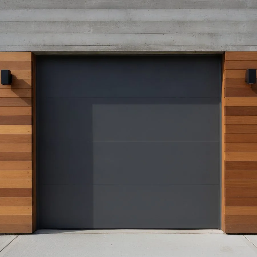 Contemporary flush-panel garage door