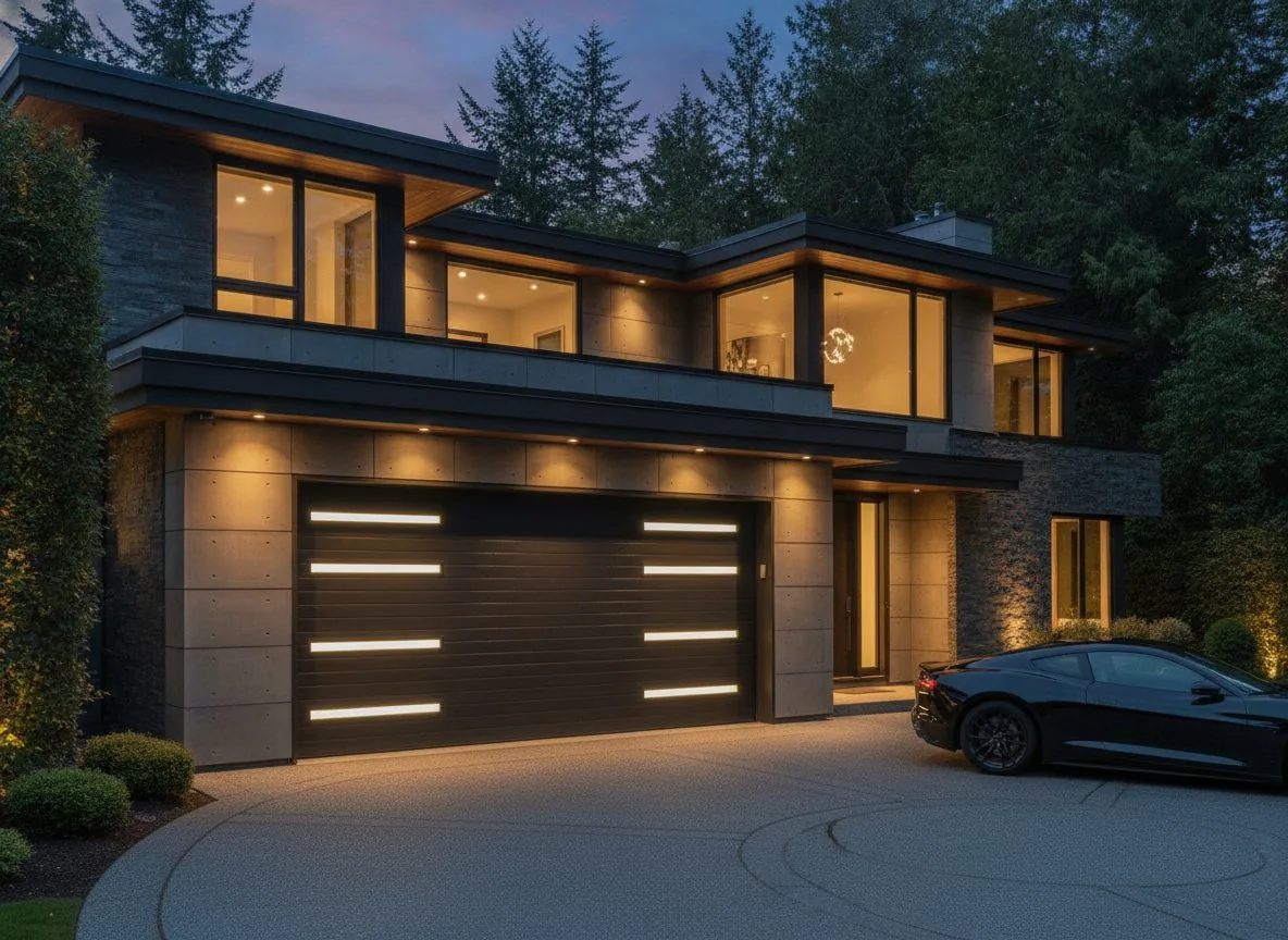 Modern dark garage door installation